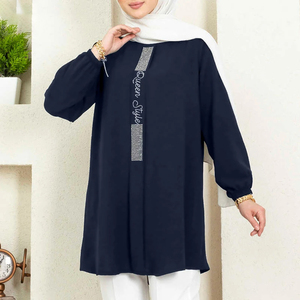 Women Casual Solid Ramadan Dubai Turkish Shirt Islam Clothing Autumn Fashion <strong>Sequins</strong> Blouse Long Sleeve Muslim <strong>Tops</strong> - Product Image 2