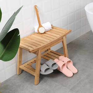 เก้าอี้ห้องน้ำไม้ไผ่ 61x31x44 ซม. ที่นั่งกันลื่นพร้อมที่เก็บของสำหรับอาบน้ำและใส่รองเท้า - Product Image 3