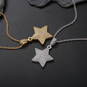 Pendentif étoile à cinq branches à 3 couches, accessoires hip-hop, colliers pour hommes et femmes, zircon incrusté de cuivre - Product Image 3