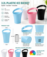 Seau à glace en plastique PP de 3,2 L pour pique-nique en plein air, avec poignée ergonomique, épaissi, durable, logo personnalisé pour la bière, le vin, le champagne