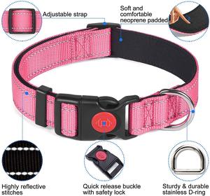 Collar de perro de nailon reflectante ajustable de 12 colores sólidos, hebilla de bloqueo de seguridad acolchada de <span class=keywords><strong>neopreno</strong></span> suave transpirable, aleación duradera - Product Image 2