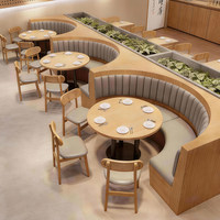 Table de restaurant moderne en bois massif, table à manger rectangulaire, base en métal noir, mobilier de café, ensemble de décoration murale végétale