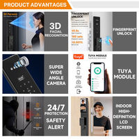 Serrure de porte intelligente avec reconnaissance faciale 3D, caméra, interphone vidéo, Tuya Wifi, entrée sans clé, Cerradura Inteligente, maison, bureau