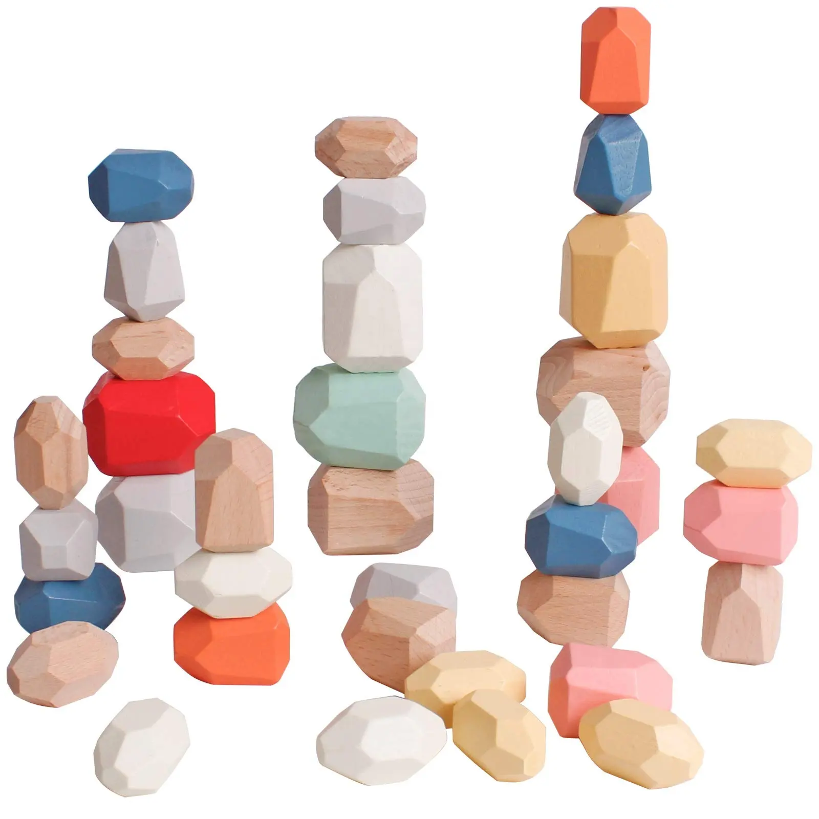 WOODNB pietre impilabili in legno bilanciamento rocce, Set di blocchi in legno, giochi di smistamento e impilamento