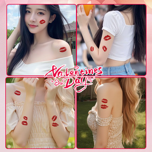 Bestseller Transfrontaliero: Adesivi per Tatuaggi Labbra a Forma di Cuore per San Valentino, Tatuaggi Temporanei per Coppie per il Festival Qixi - Product Image 2