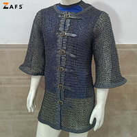 Chemise en cotte de mailles rivetée plate en acier doux armure de reconstitution médiévale Hauberk manches complètes artisanat de rondelle d'armure de corps Viking