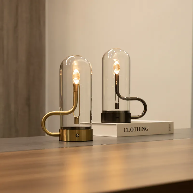 XQT Lâmpada de mesa de vinho de luxo com toque recarregável, lâmpada nórdica de luxo, lâmpada de mesa estilo industrial, lâmpada de mesa com chama, gota de água