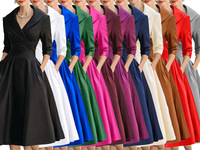 Nouvelle Robe Longue Maxi Vintage Automne 2026 pour Femme, Taille Haute, Manches Longues, Col Rabattu, Couleur Unie avec Empiècements et Patchwork