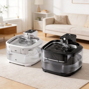 Fontaine à eau intelligente pour animaux de compagnie, style moderne tendance, en plastique, avec débit d'eau 24h/24, charge sans fil, pour chats et chiens à domicile - Product Image 4