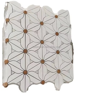 Mosaïque moderne en marbre et verre à motif floral découpé au jet d'eau pour crédence <span class=keywords><strong>de</strong></span> cuisine, mur <span class=keywords><strong>de</strong></span> salle <span class=keywords><strong>de</strong></span> bain, décoration intérieure/extérieure - Product Image 2