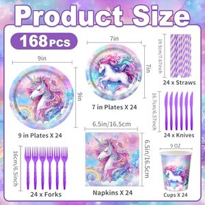 Bán Buôn Tím <span class=keywords><strong>Unicorn</strong></span> Chủ Đề Sinh Nhật Nguồn Cung Cấp Bên Biểu Ngữ Bộ Đồ Ăn Dùng Một Lần Giấy Tấm Ly Khăn Trải Bàn - Product Image 3
