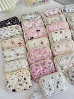 Tas Penyimpanan Wanita Multifungsi Motif Kartun Bunga Bahan Poliester dengan Ritsleting dan Penutup Hasp, Dompet Koin