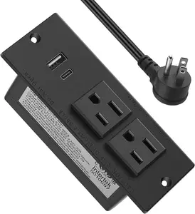 embedded power socket, USB power socket for furniture installation, with 2 AC sockets and 2 USB ports USB-C