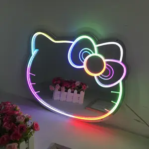 Modern dekoratif Hello Kitty çok renkli makyaj masası aynası dokunmatik anahtarı düzensiz Neon aynalar