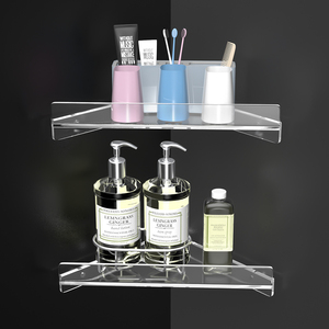 Estante de esquina triangular acrílico para ducha de baño de montaje en pared de plástico transparente para almacenamiento de cocina estante de comestibles - Product Image 2