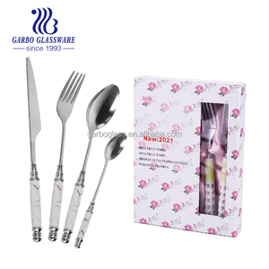 Nhà Máy 410(13/0) Thép không gỉ thiết lập dao kéo tay đánh bóng bữa ăn tối ngã ba dao muỗng với bất đá cẩm thạch thiết kế gốm xử lý Quà Tặng - Product Image 4