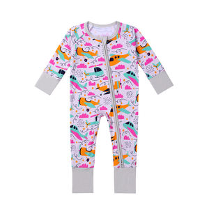 Custom Fold Over Cuff Sleeper Bamboo Viscose Baby Pajamas Newborn <strong>Kids</strong> Long Sleeve Double Zipper Bamboo Baby Romper - Product Image 1