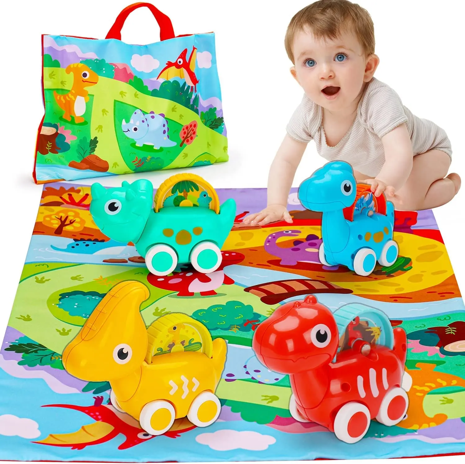 Plastic Kinderen Speelgoed Auto Dinosaurus Speelgoed Pull Back Auto Dino Cars Met Play Mat Opbergtas Voor Kids