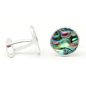 Boutons de manchette de chemise de qualité supérieure, vente chaude, luxe, incrustés de nacre d'ormeau, ronds, argentés, pour hommes - Product Image 6