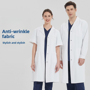 Blouse blanche tissée à manches courtes pour femmes, durable et respirante, uniforme médical, vêtements de travail pour médecins et chercheurs en laboratoire - Product Image 1