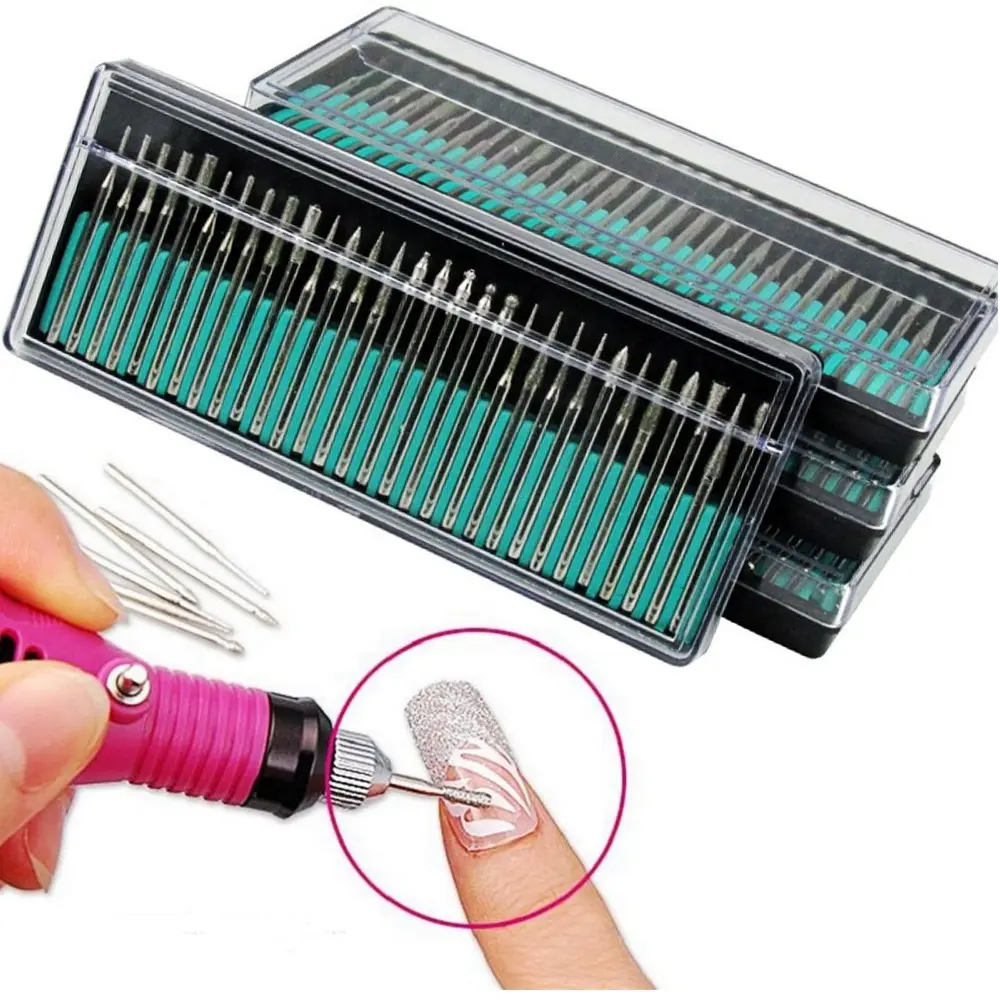 Ensemble de forets à ongles livre d'affichage EU Nail Tungsten 100 30pcs Silver Nail Drill Machine Recargable Nail Drill 5 en 1 Nail Polising