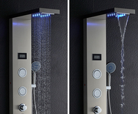 Colonne de douche thermostatique moderne en acier inoxydable 304 avec panneau LED, robinets et douche pluie vapeur