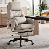 Fauteuil de Direction Luxe Ergonomique Inclinable et Réglable en Hauteur, en Cuir Gris Clair Moderne, pour Bureau, Direction, Usage Domestique avec Repose-Pieds