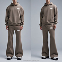 Streetwear OEM personnalisé Ensemble surdimensionné 2 pièces en coton vierge uni Survêtement Sweat à capuche évasé et pantalon de survêtement pour hommes
