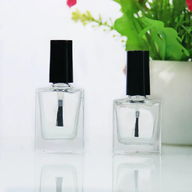 Luxury 10ml Transparent Square rectangular empty UV gel nail polish Glass Bottle With Brush cover