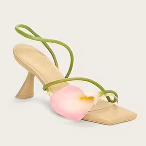 Sandali con Tacco Basso Sexy alla Moda, Punta Quadrata Aperta, Cinturini Floreali, Primaverili ed Estivi per Donne - Product Image 4