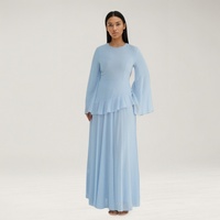 Blouse ethnique ouverte texturée premium, ornée, style vintage, pour l'été et l'automne, couleur Lilas Français, Robe de prière musulmane modeste, Hijab intérieur, XS
