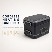 Boîte à lunch chauffante intelligente, rechargeable par USB, 1,1-2,0 L, en acier inoxydable, 100 W, 6 niveaux de température réglables, minuterie intégrée