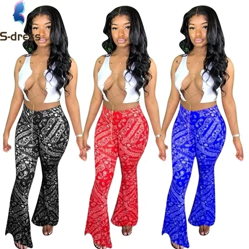 Ladies Casual Bell-bottom Women Trousers H1390 New Autumn and Winter Wide Leg Pants 1 Piece Mid Waist Printed Breathable Regular
