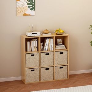 Estantería de Almacenamiento de 9 Cubos - Librería Abierta de Madera de 3 Niveles, Apta para el Hogar y la Oficina, Mueble de Exhibición de Roble - Product Image 6