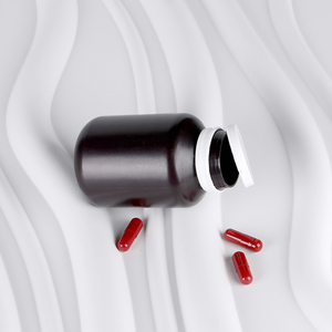 Emballage pharmaceutique personnalisé en plastique HDPE rouge cramoisi, flacon de 175 ml pour produits de santé, pilules, avec bouchon à vis. - Product Image 4