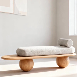 Banco largo de tela de lana de cordero nórdica, taburete para el hogar, muebles de diseño moderno, otomana para la sala de estar, dormitorio o pie de cama - Product Image 2