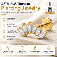JiaXin ASTM F136 G23 Titanio Push Pin Sin Rosca para Labret, Labio, Hélix, Concha, Cartílago, con Incrustación de Corazón de Circonita Cúbica, Joyería para Piercing 16G