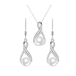 Conjunto de Joyería de Plata de Ley S925 con Perlas de Agua Dulce - Collar con Colgante de Lágrima y Aretes, Estilo Minimalista para Uso Diario - Product Image 1