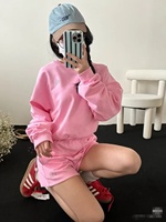 Grosir Set Celana Pendek 2 Potong Wanita Streetwear Sweatshirt Polos Kerah Bulat Pullover Celana Pendek Tali Serut untuk Olahraga Pakaian Aloe