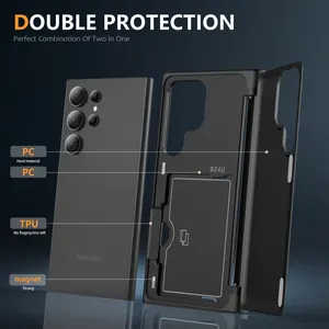 تصميم جديد غطاء حماية من السقوط مضاد للصدمات يحتوي على بطاقتي هاتف من البولي يوريثان الحراري TPU مع حامل S22 S23 S24 PLUS ULTRA لهواتف سامسونج