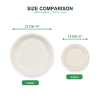 Platos Desechables Biodegradables y Compostables de Bagazo de Caña de Azúcar de 9 Pulgadas, Aptos para Microondas, Resistentes, para Dulces, Galletas, Ensaladas y Bocadillos