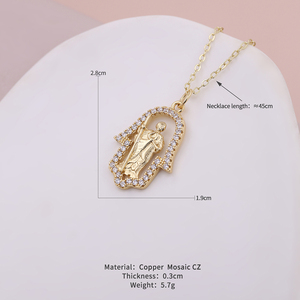 Collier Main de Fatima en Zircon Cubique <span class=keywords><strong>Micro</strong></span>-Pavé pour Anniversaire, Finition Longue Durée, Bijoux Catholiques en Gros - Product Image 5