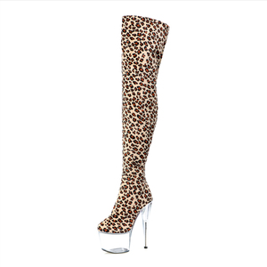 <span class=keywords><strong>Bottes</strong></span> de danseuse exotique tendance de 17 cm, chaussures sexy fétichistes, imprimé léopard, <span class=keywords><strong>bottes</strong></span> au-dessus du genou, plateforme gothique, danse sur poteau, boîte de nuit - Product Image 1