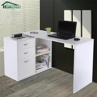 Bureau d'angle moderne en bois blanc avec étagère de rangement, extensible, convertible, rotatif à 360 degrés, pour ordinateur