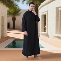 Thobe noir de haute qualité pour hommes, robe musulmane islamique, robe arabe du Qatar, Kandura, vêtements traditionnels pour la prière de l'Aïd, à porter au quotidien