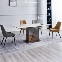 Nouvelle conception de mobilier de salle à manger, table à manger rectangulaire en acier inoxydable noir et or, table de salle à manger en pierre frittée