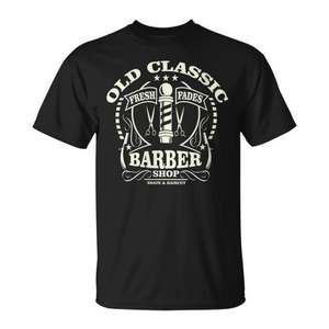 Camiseta Old Classic Barber Shop, ropa informal negra para hombre - Product Image 1