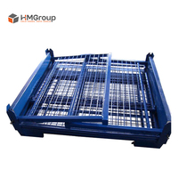 Cage de stockage industrielle en acier métallique pliable à 4 niveaux, robuste et personnalisable, pour entrepôt, avec palettes en treillis métallique