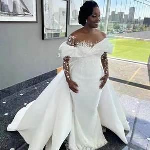 2025 פופולרי את הכתף תחרה שושבינה מתפורר זנב שמלות כלה אופנה - Product Image 1