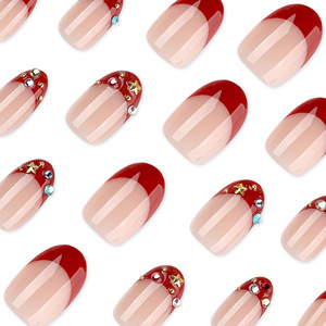 Faux ongles courts ovales rouges à presser, avec strass colorés, élégants pour l'automne et l'hiver, pour salon, DIY et usage quotidien - Product Image 3